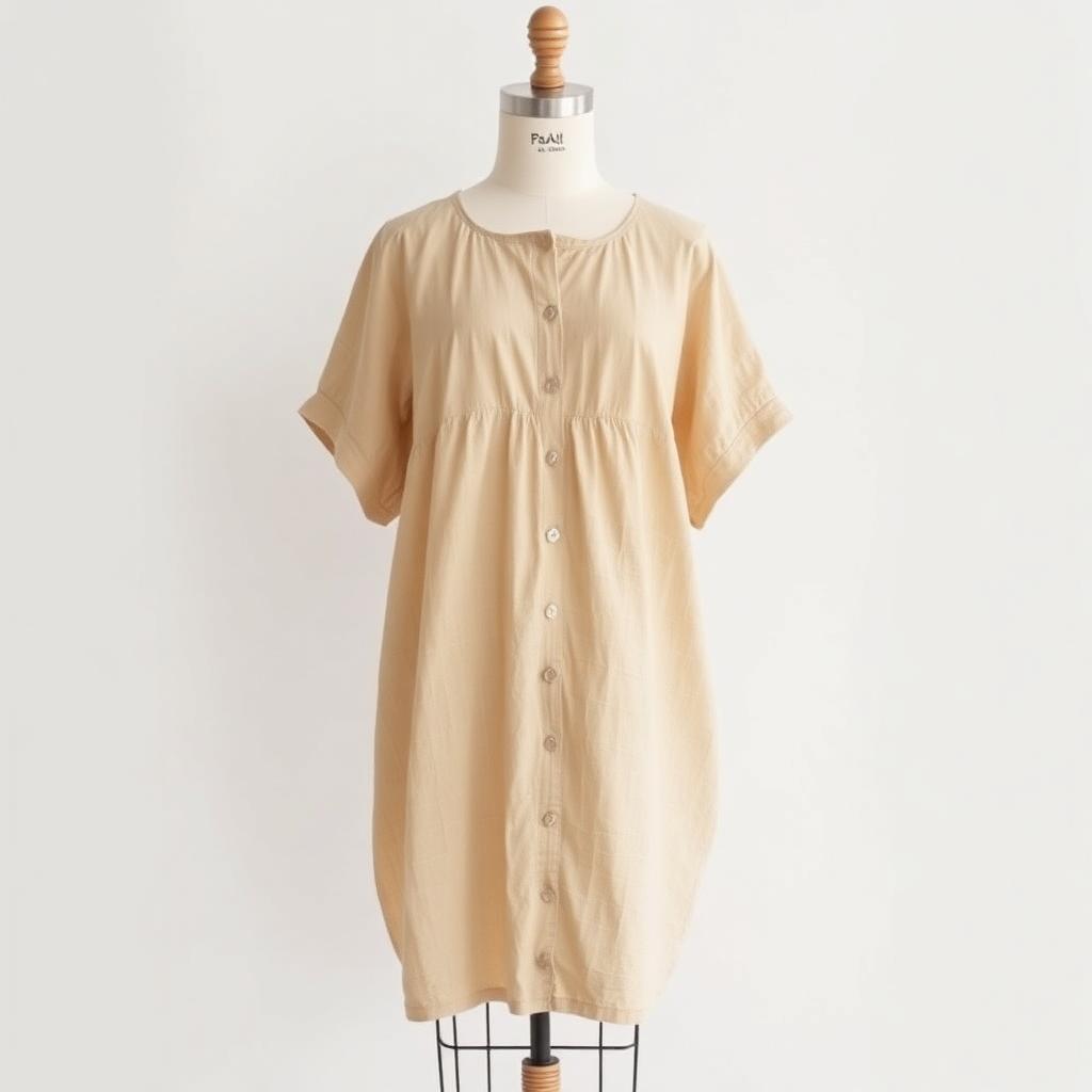 Beige Linen Smock Dress